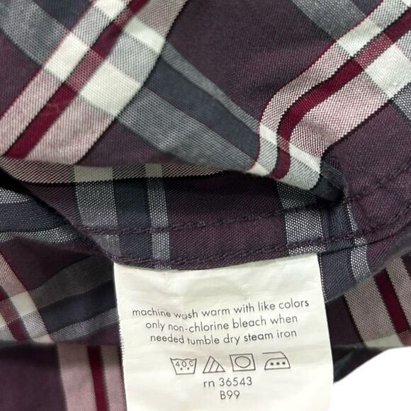 Michael Kors Mens Plaid Button Down Shirt 16 34/35 Burgundy Gray White - Picture 11 of 12